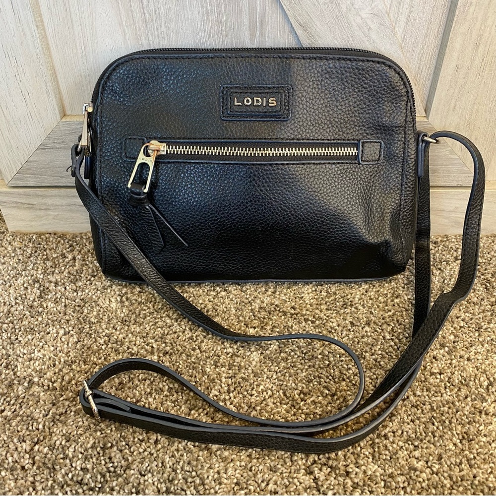 Lodis Crossbody Black Blue Pebbled Leather Shoulder
